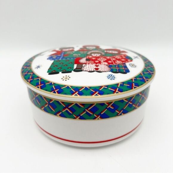 Mikasa Ultra Ceram Yule Cheer Holiday Carolers Lidded Candy Trinket Dish FX080 - Picture 3 of 9
